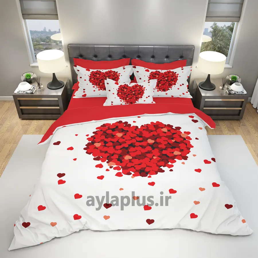 روتختی عروس bride's bedspread طرح قلب قرمز کد 00417